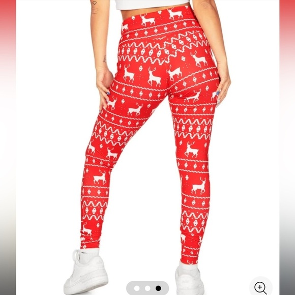 NWOT TIPSY ELVES - RED REINDEER HIGH WAISTED LEGGINGS SIZE LARGE - Picture 3 of 3